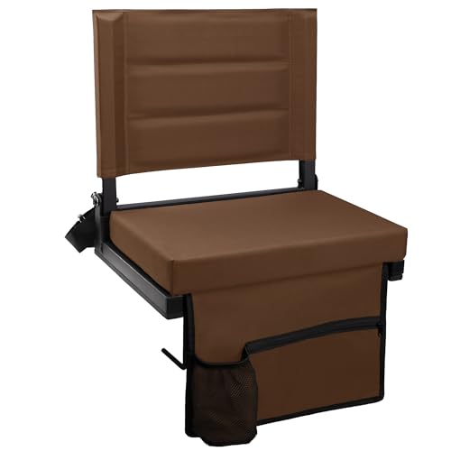 Stadium Seats for Bleachers with Back Support, Portable Bleacher Seats with Thick Padded Cushion and Shoulder Strap, Wide Stadium Seat Chair Includes Hooks, Cup Holder and Side Pocket