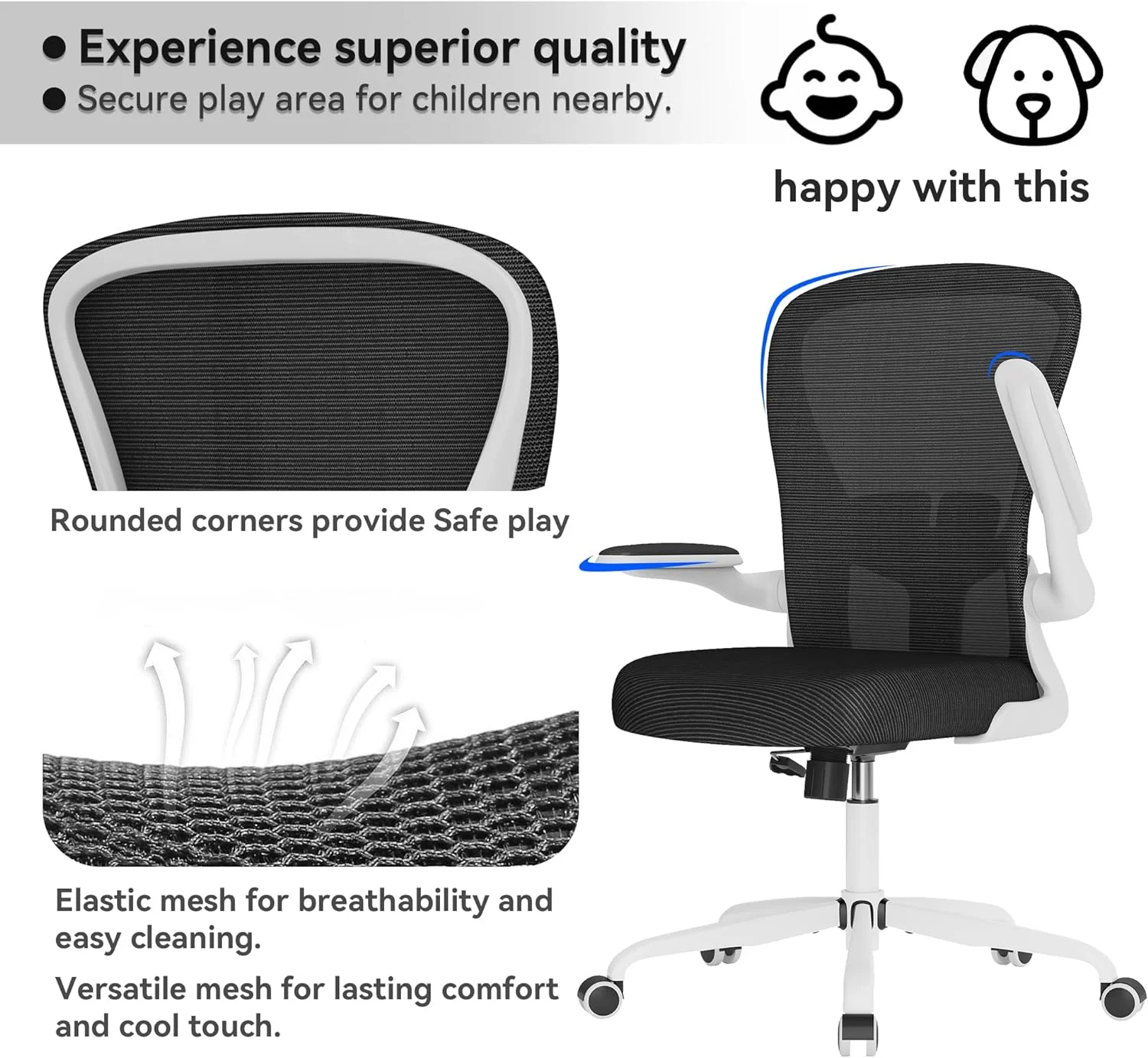 JIAH Office Chair, Office Chair,Breathable Mesh Desk Chair, Computer Chair with Flip-up Armrests, Rolling Swivel Task Chair,Home Office Desk Chair (White)