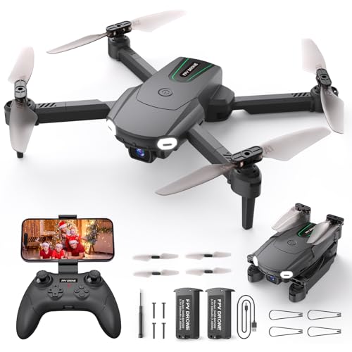 Mini Drone with Camera for Kids Beginners - Remote Control Helicopter Toys Gifts for Boys Girls, 1080P HD FPV RC Drones Support 2 Batteries, One Key Start/land, Gesture Selfie for Entertainment, Black