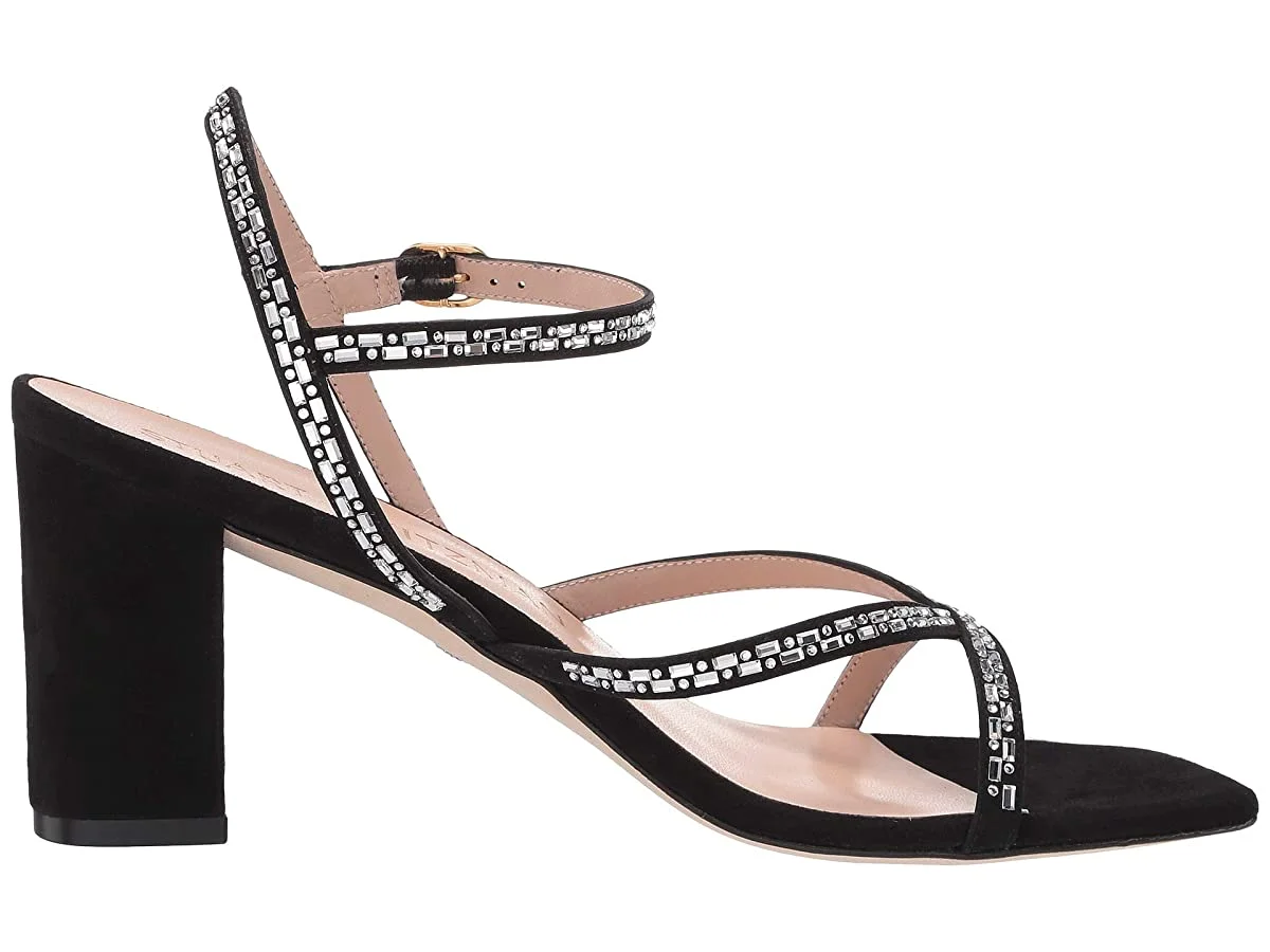 Stuart Weitzman Women's Black Suede Harlowe Crystal Embellished Sandals
