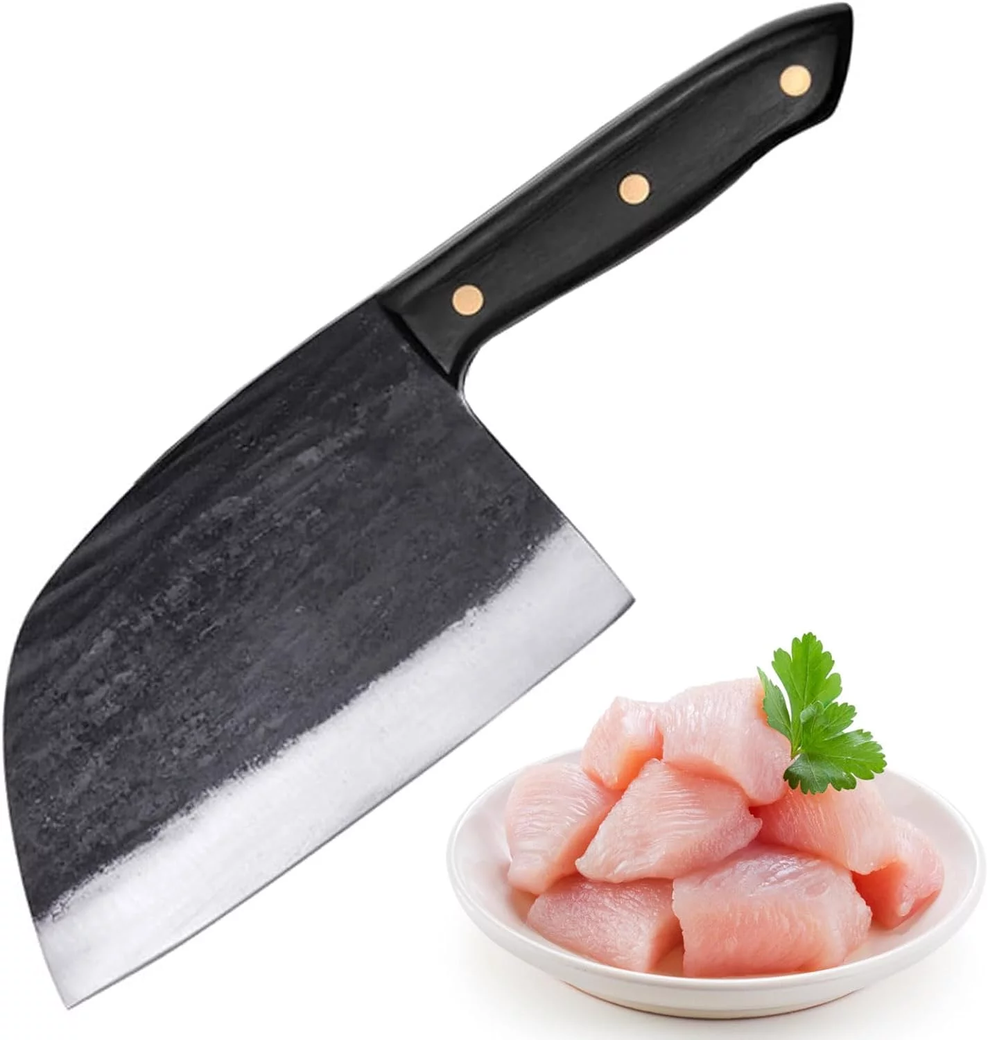 Qulajoy Serbian Chef Knife 6.7 Inch - High Carbon Steel Meat Cleaver - Professional Japanese Full Tang Hammered Cutting Knife For Kitchen Camping BBQ Outdoor
