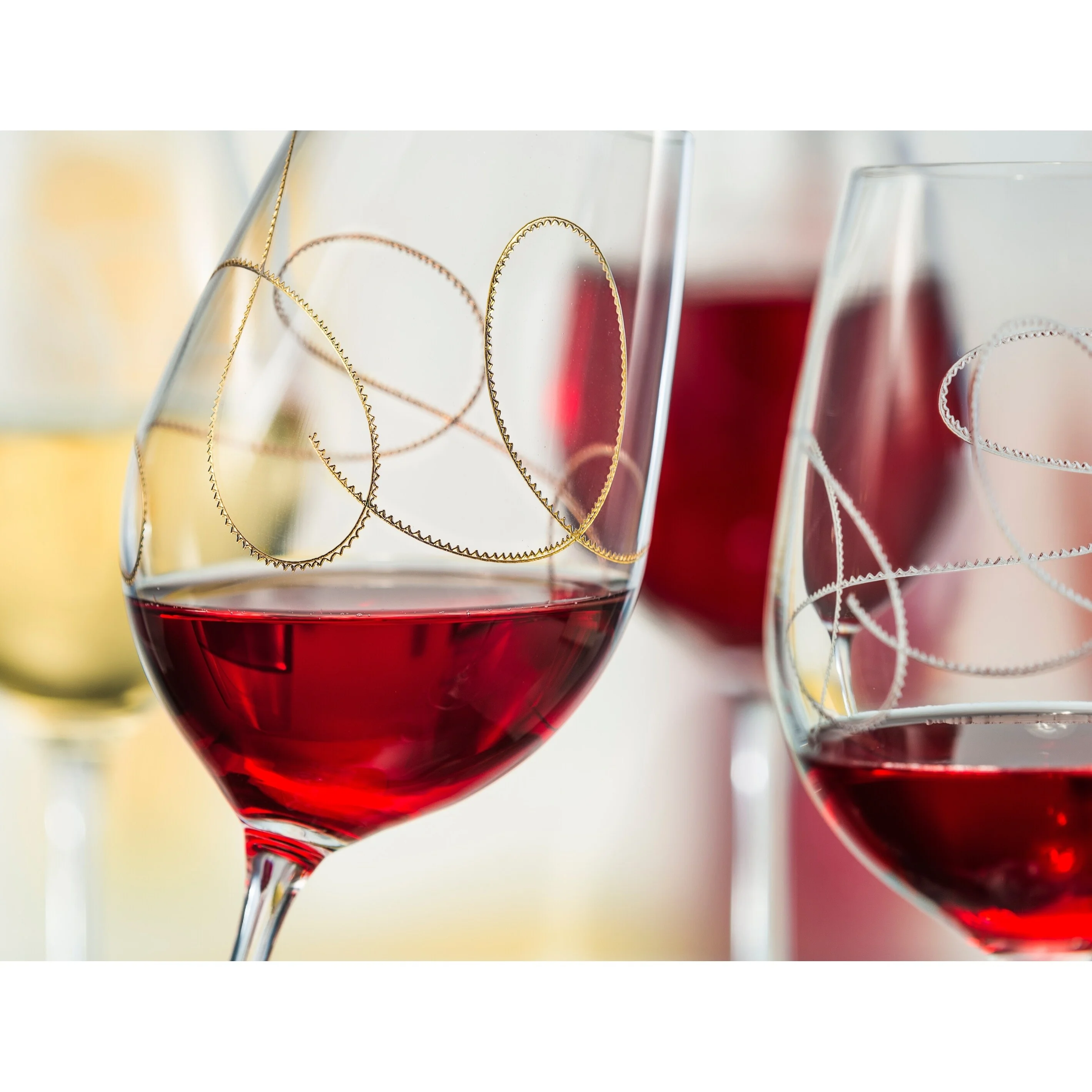 Majestic Gifts Inc.  Set/2 Wine Glasses w/ Gold String Design- 12 oz.-Made in Europe