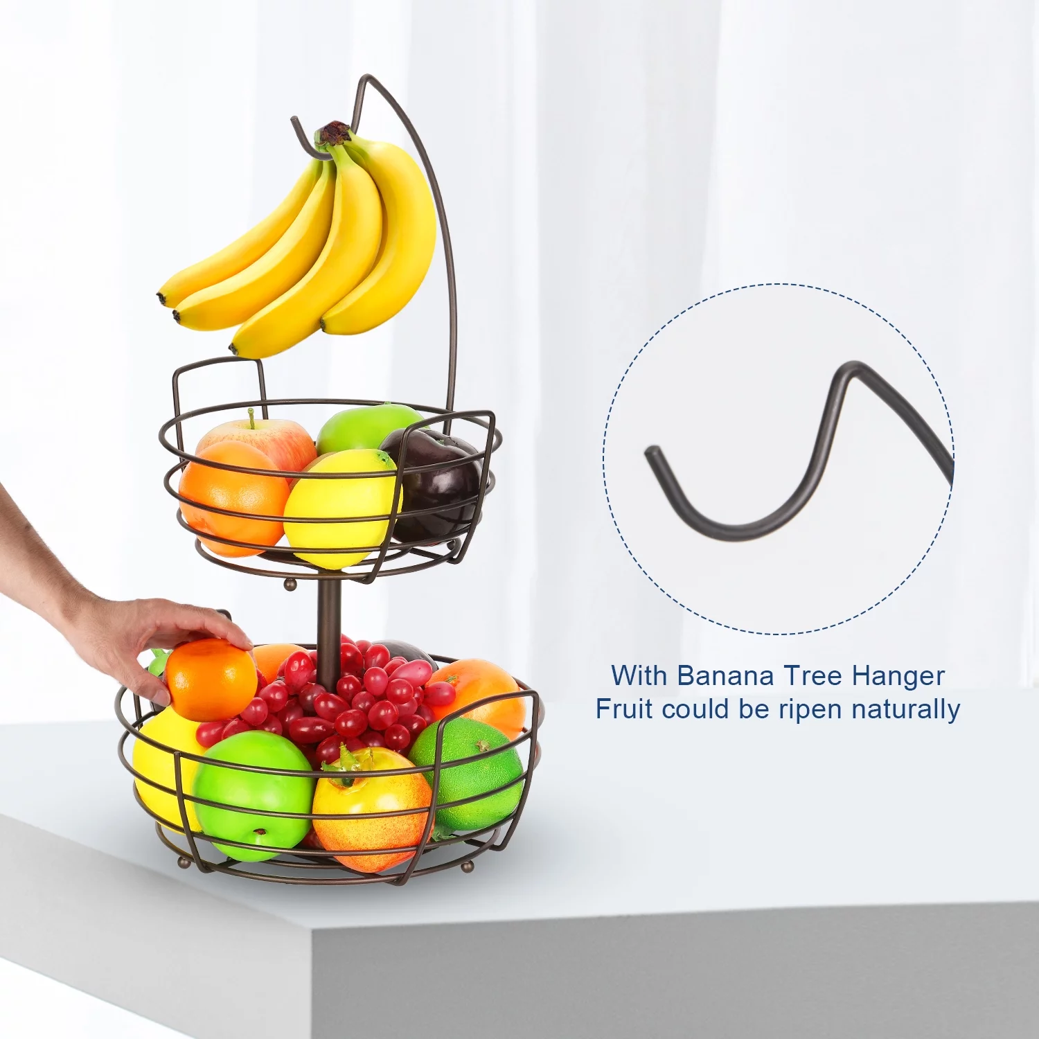 Auledio 2 Tier Disassembly Fruit Holder,Fruit Basket Bowlwith Banana Holdersin Kitchen in home