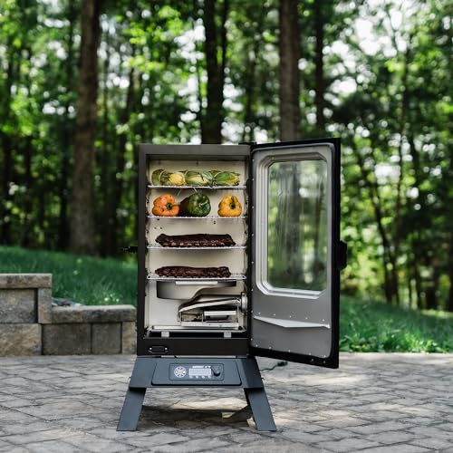 Masterbuilt? 30-inch Digital Electric Vertical BBQ Smoker with Leg Kit, Side Wood Chip Loader and 710 Cooking Square Inches in Black, Model MB20070421