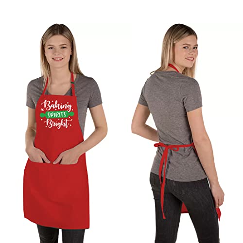 Funny Christmas Baking Apron for Women Men, Holiday Baking Gifts for Bakers, White Xmas Kitchen Chef Cooking Aprons with 2 Pockets, Cute Christmas Apron Gift Stocking Stuffers - Christmas Baking Crew