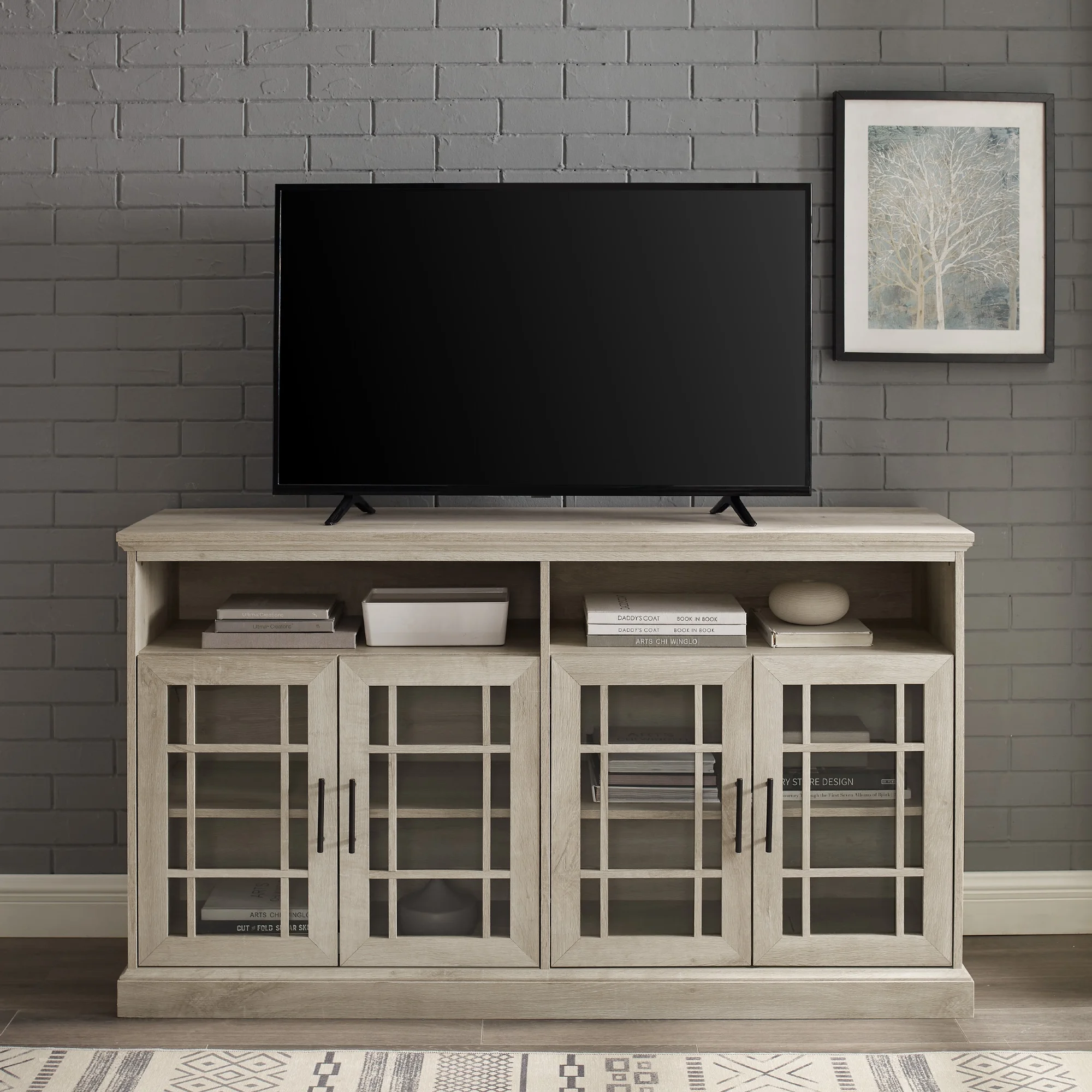 Walker Edison Classic Glass Door TV Stand for TVs up to 65