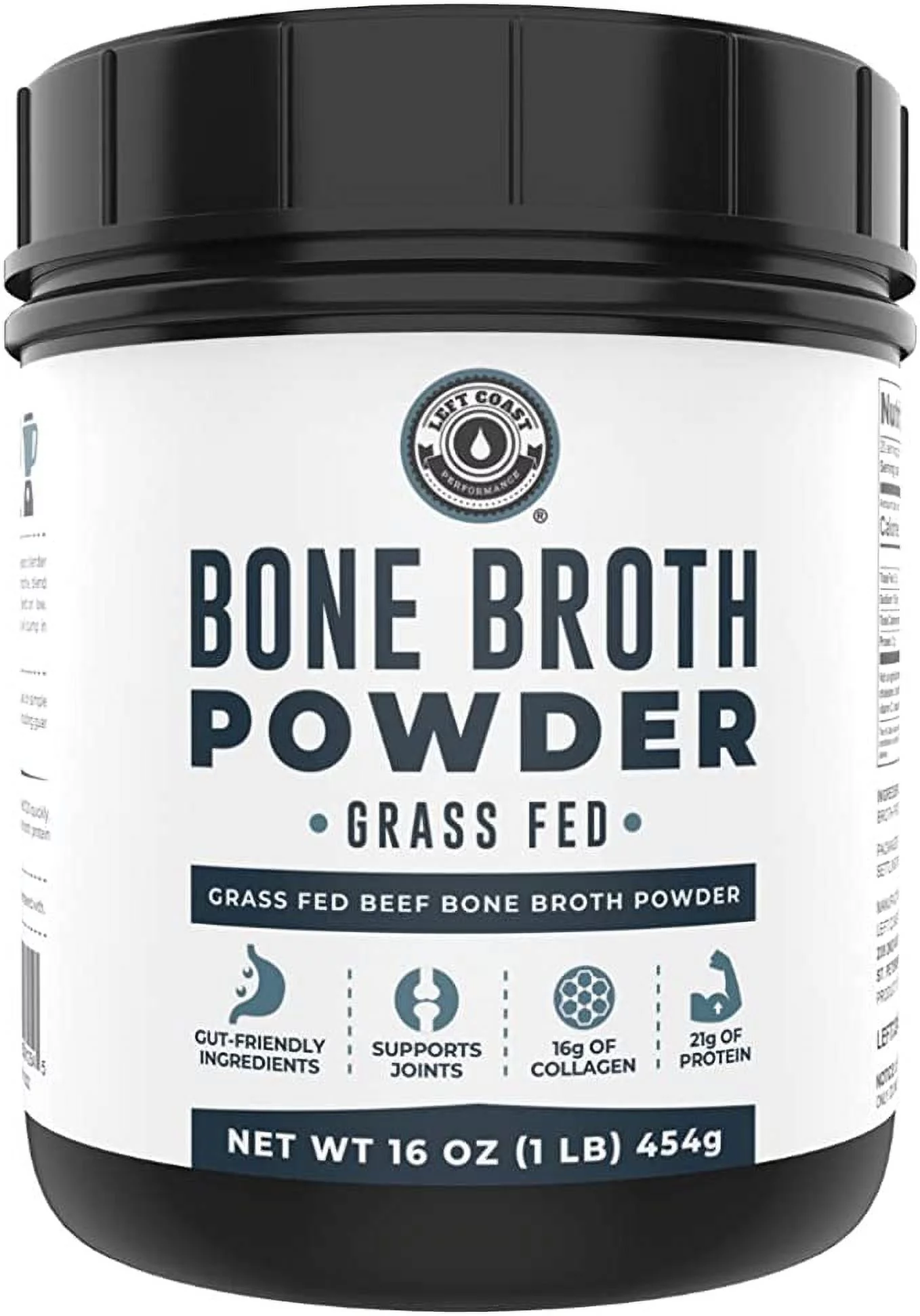Left Coast Performance Organic Bone Broth Protein Powder | Grass-Fed Protein with Collagen | Low Carb, Keto Friendly, Non-GMO Ingredients - 1 LB