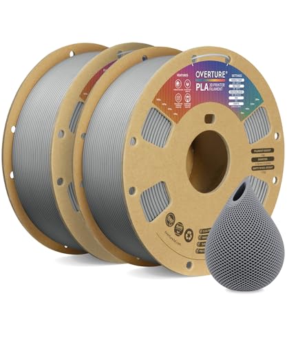 OVERTURE PLA Filament 1.75mm PLA 3D Printer Filament, 2kg Cardboard Spool (4.4lbs), Dimensional Accuracy +/- 0.02mm, Fit Most FDM Printer (Black 2-Pack)