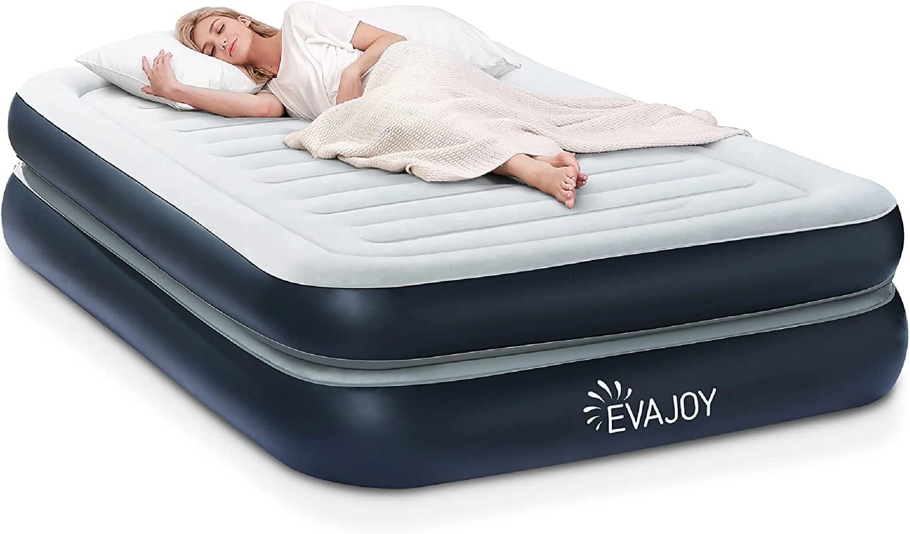 fashionable Evajoy Full Size Air Mattress with Built in Pump  18'' Inflatable Luxury Double High Blow Up Mattress  Easy to Inflate/Quick Set Bed  Durable Portable Waterproof Blue