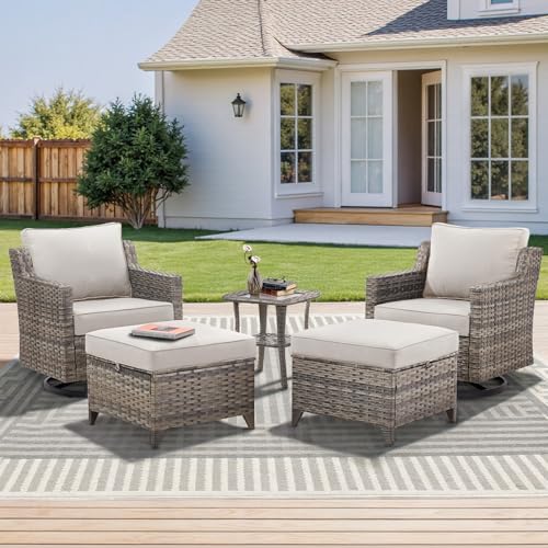 Outdoor Patio Furniture Set-5 Pieces All-Weather Wicker Outdoor Furniture with Swivel Patio Chairs Outdoor Patio Conversation Sets for Garden Porch Deck Grey/Beige