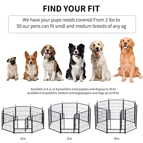 Dog Playpen,Portable Outdoor Dog Fence, Dog Playpen for Large/Medium/Small Dogs, Dog Fences for The Yard,with Doors Foldable Metal (32 inch, 06 Panels)