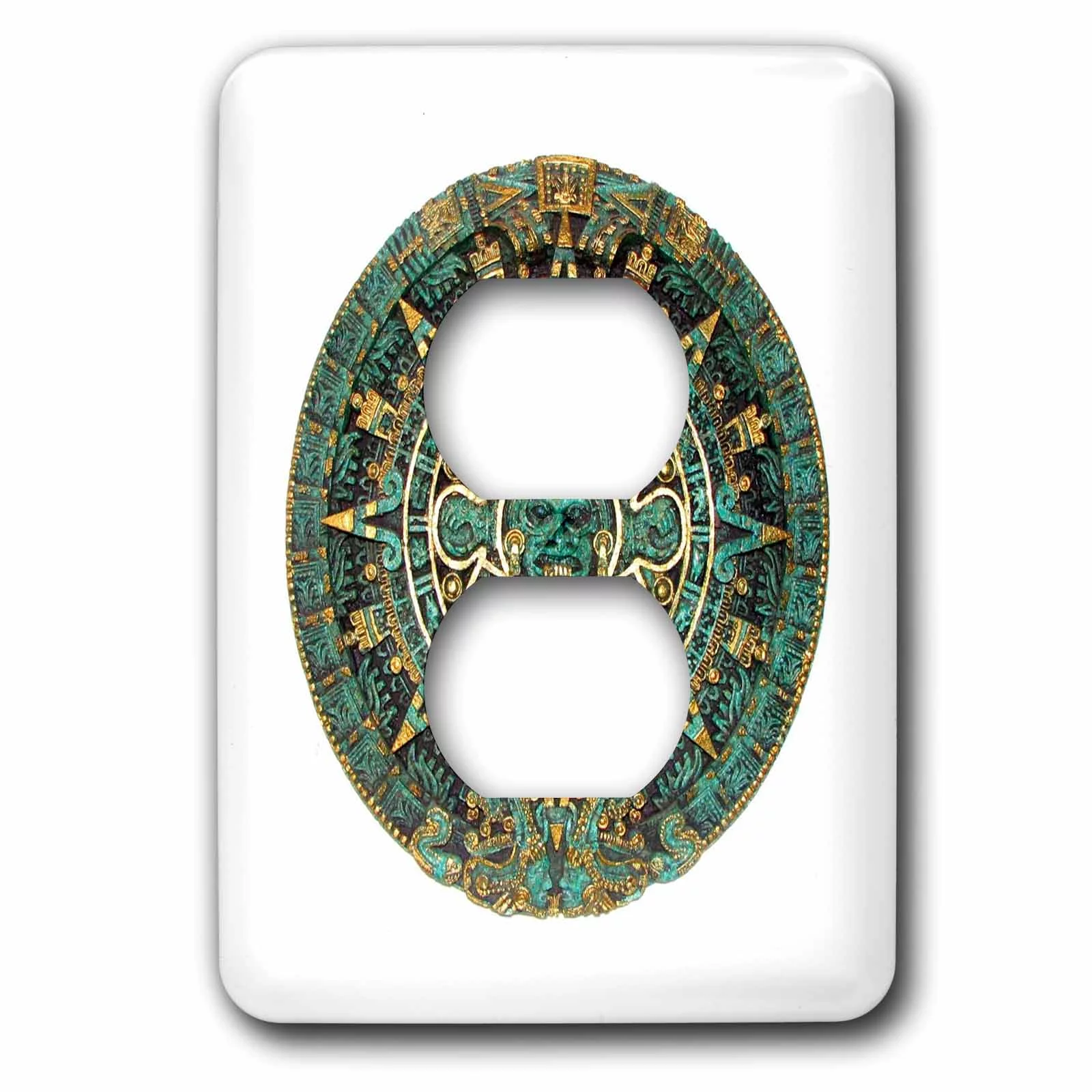 3dRose Image of Turquoise And Gold Aztec Calendar - 2 Plug Outlet Cover