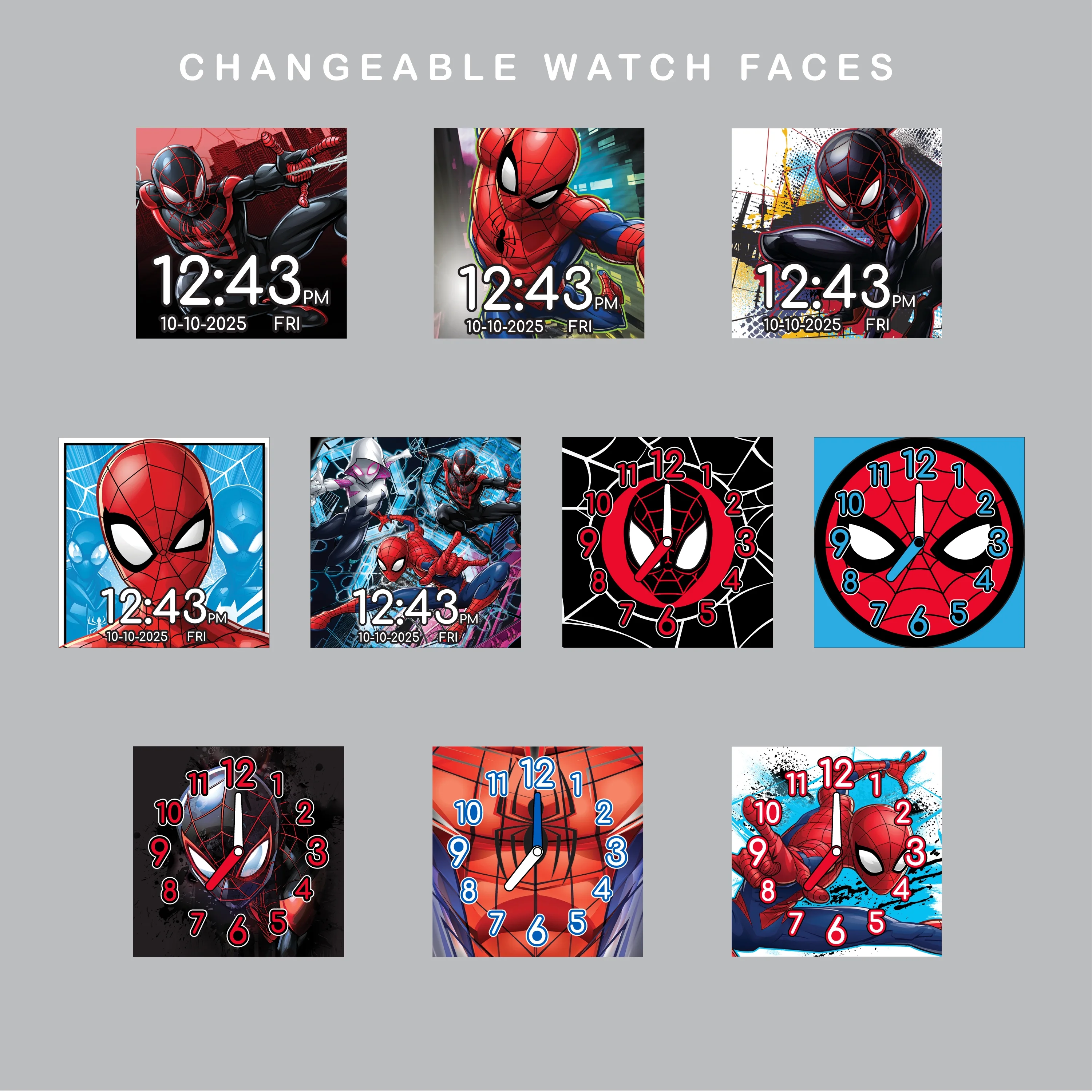 Marvel Spider-Man iTime Unisex Child Smart Watch with Silicone Strap and Metallic Blue Case 42mm