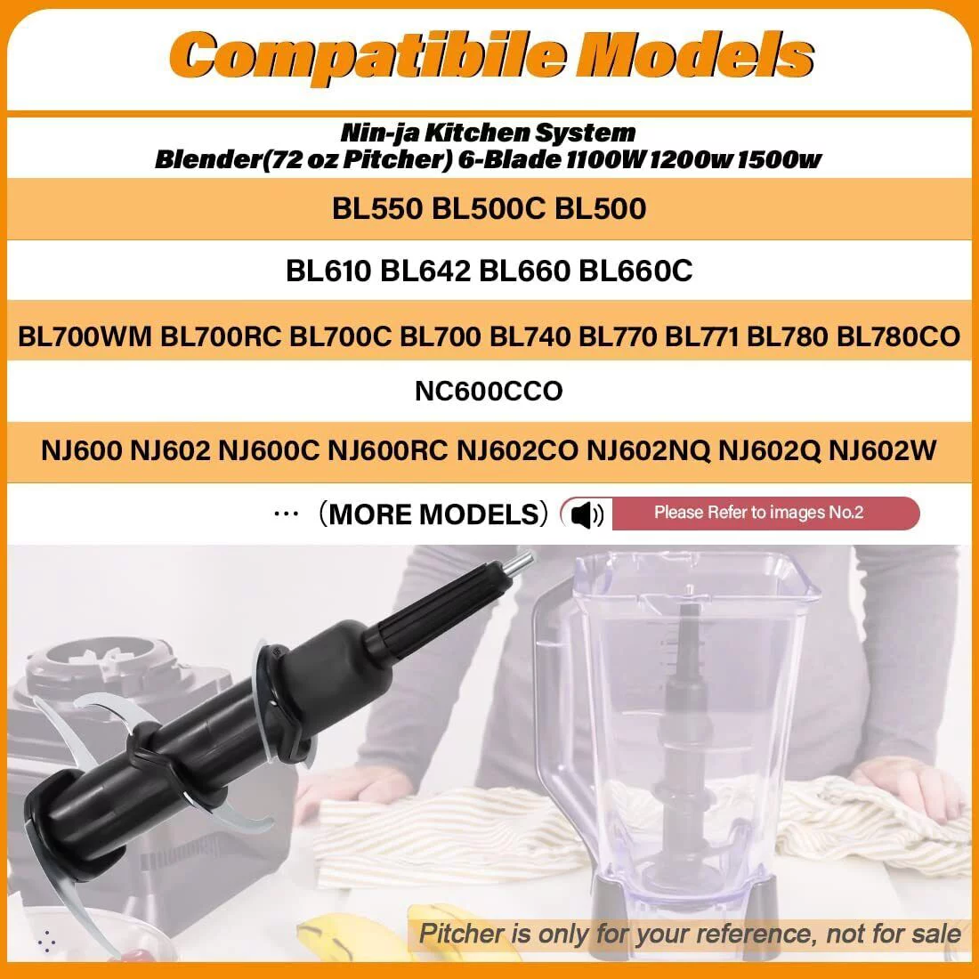 Blender 6-Blade Replacement Compatible with Ninja 72 oz Pitcher