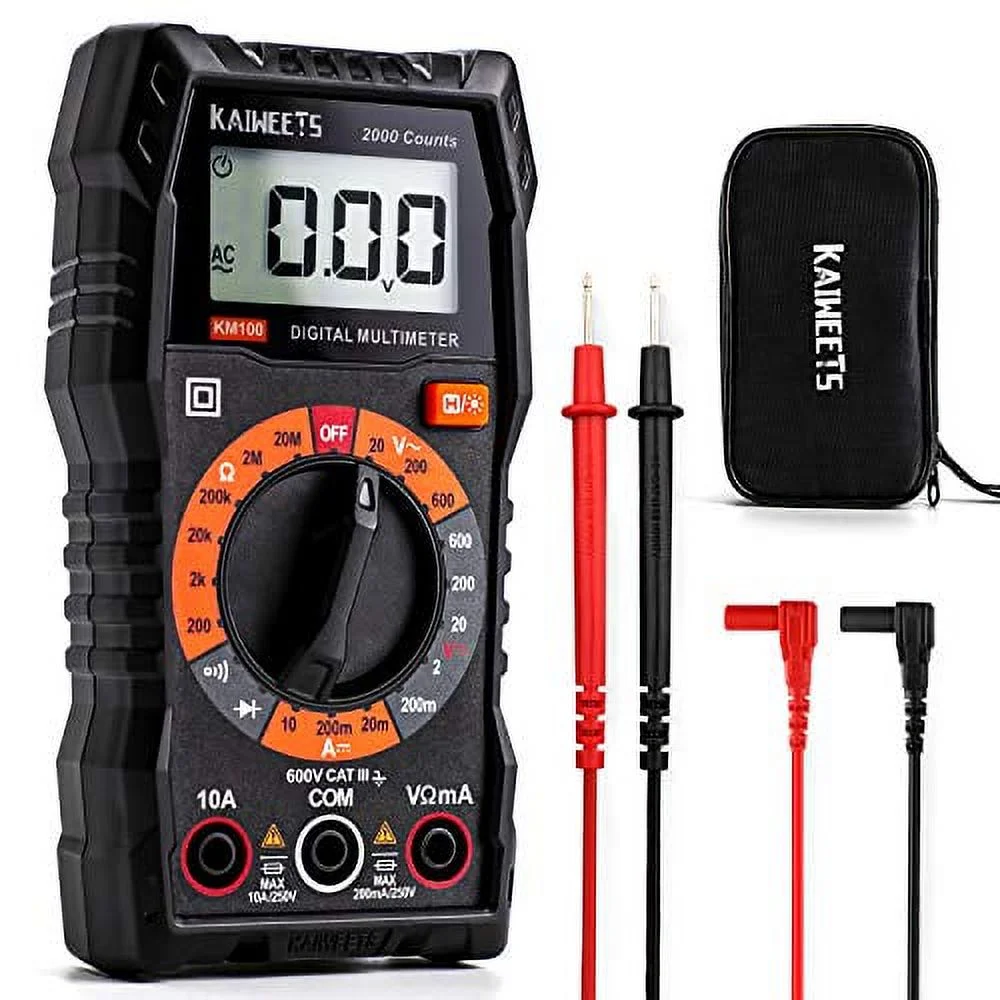 KAIWEETS Digital Multimeter with DC AC Voltmeter, Ohm Volt Amp Test Meter and Continuity Test Diode Voltage Tester for Household Outlet, Automotive Battery Test (Anti-Burn with Double Fuses)