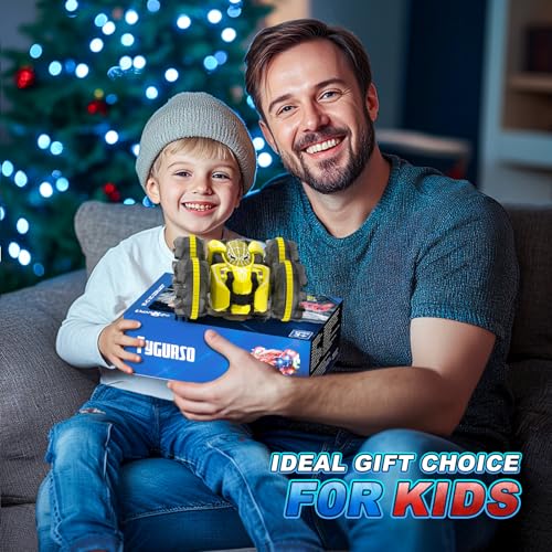 Waterproof Remote Control Car，4WD Amphibious 2.4 GHz RC Car Remote Control Boat，360°Rotation RC Stunt with LED Lights，Boys Girls Gifts All Terrain Water Beach Pool Toy