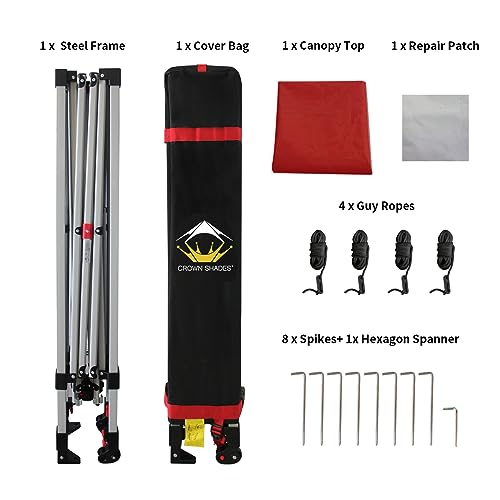 CROWN SHADES 10x10 Pop Up Canopy - Beach Tent with One Push Setup - Easy Outdoor Sun Shade for Events, Parties, Camping - Gazebo with STO-N-Go Cover Bag, Silver Coated Top, White