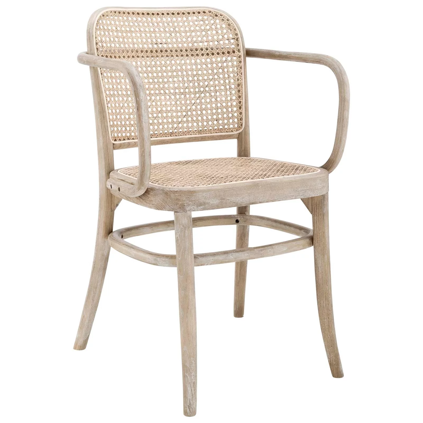 Cane Dining Chair, Rattan Armchair, Wicker Wooden Chair – Washed Frame Natural Seat