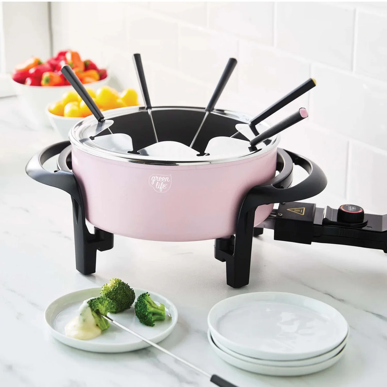 GreenLife Healthy Ceramic Nonstick Fondue Party Set | Pink