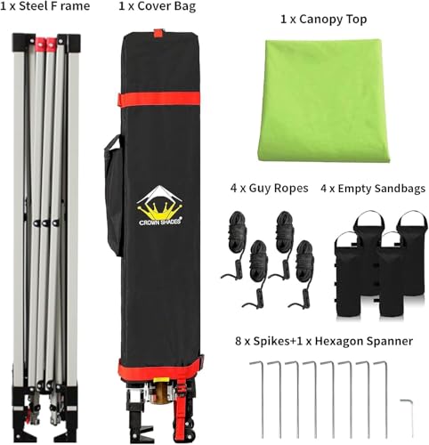 CROWN SHADES 10x10 Pop Up Canopy - Beach Tent with One Push Setup - Easy Outdoor Sun Shade for Events, Parties, Camping - Gazebo with STO-N-Go Cover Bag, Silver Coated Top, White