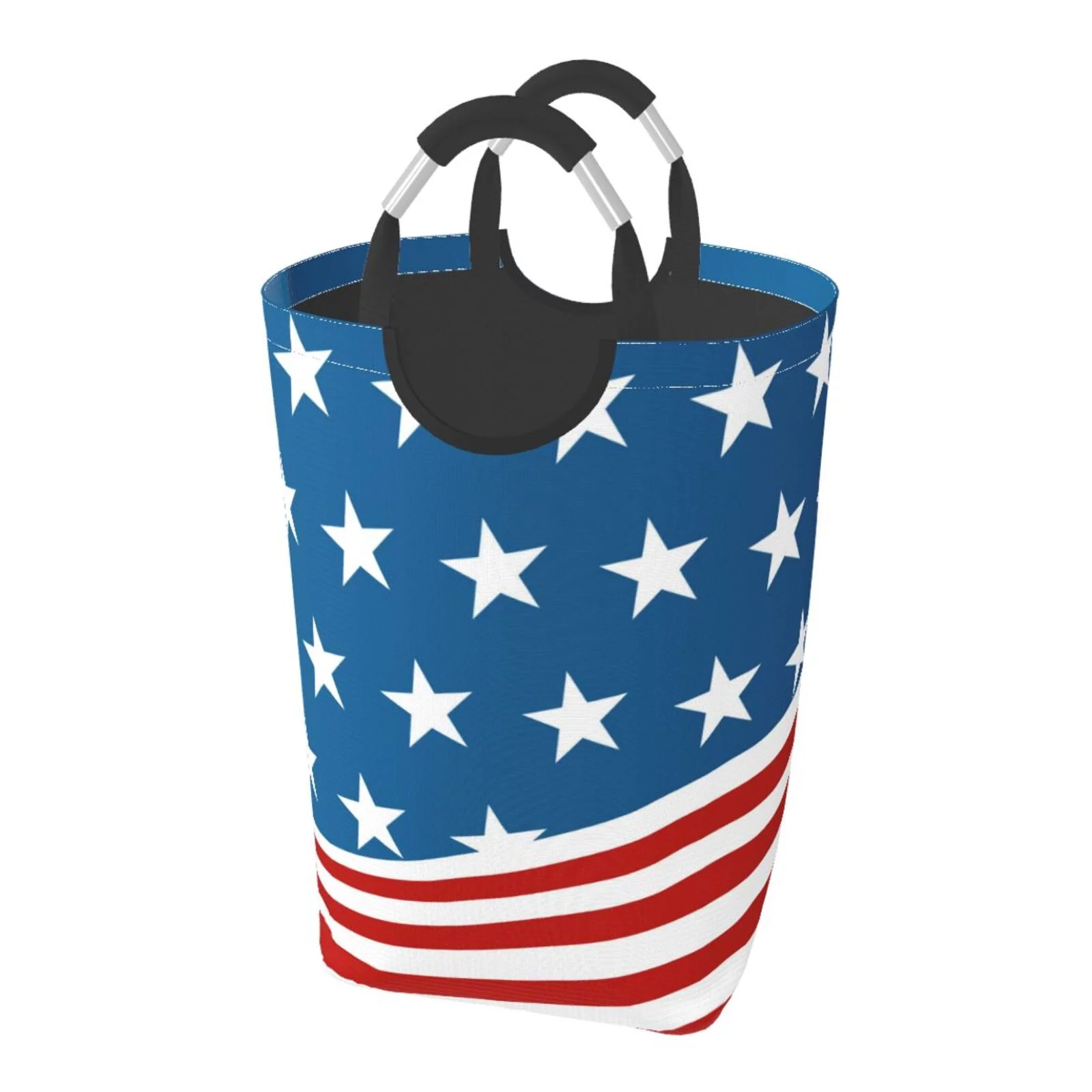 XMXT Large Collapsible Laundry Hamper, American Stripes Star Print Laundry Basket with Aluminum Handle, 50L Multicolor