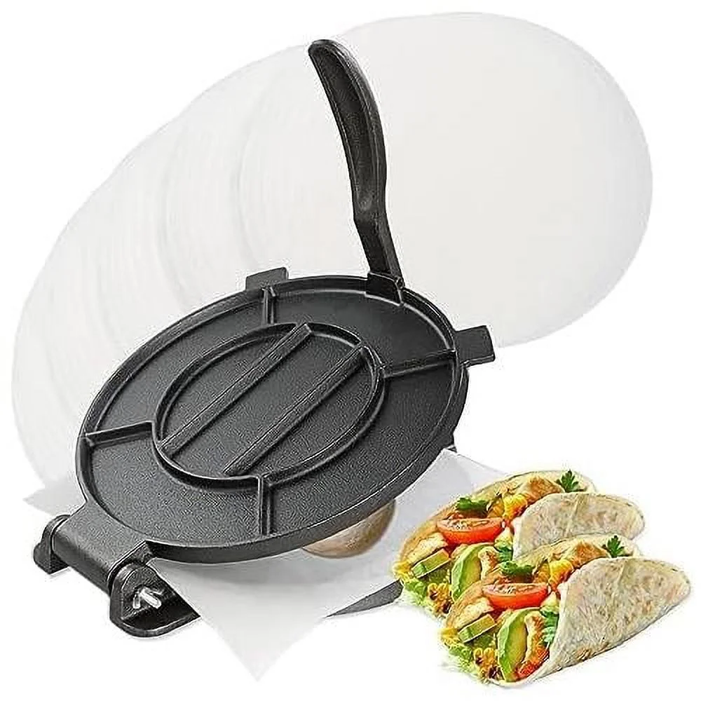 Cast Iron Tortilla Press 10In - Corn Tortilla Press Roti Maker Flour Tortillas Presser With 100 Cooking