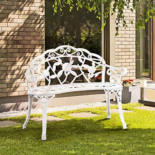 Yaheetech Patio Garden Bench Park Metal Rose Outdoor Benches, Aluminium Vintage Antique Furniture Chair Outside Benches Weather Proof Bench for Outdoor Porch, Lawn, Balcony, Backyard, Bronze