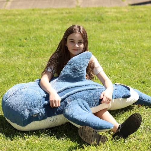 Tezituor 4.3ft Giant Whale Shark Stuffed Animal, 51 inch Large Stuffed Whale Shark Plush Ocean Toys, Hugging Soft Shark Whale Plush Pillow for Girls Boys