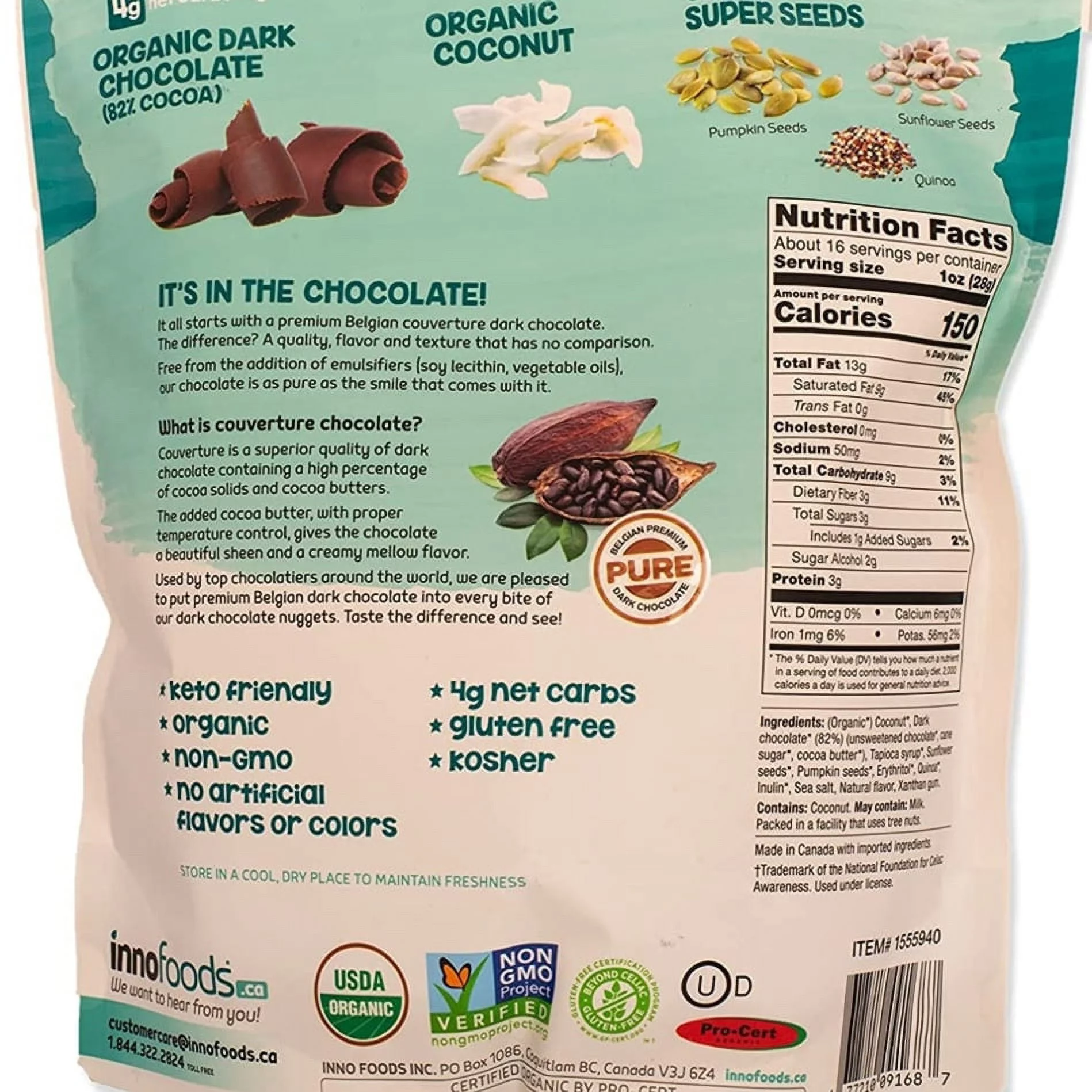 Innofoods Dark Chocolate Keto Nuggets 16 Ounce