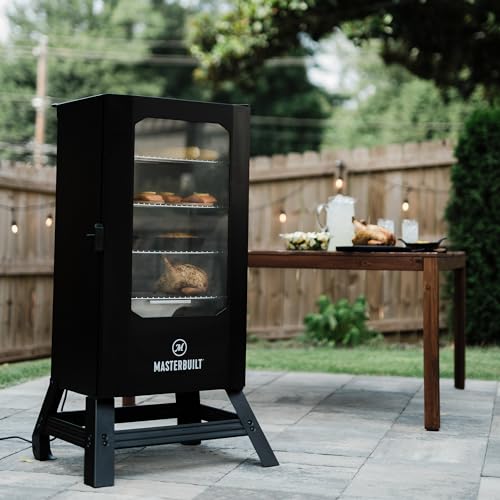 Masterbuilt? 30-inch Digital Electric Vertical BBQ Smoker with Leg Kit, Side Wood Chip Loader and 710 Cooking Square Inches in Black, Model MB20070421
