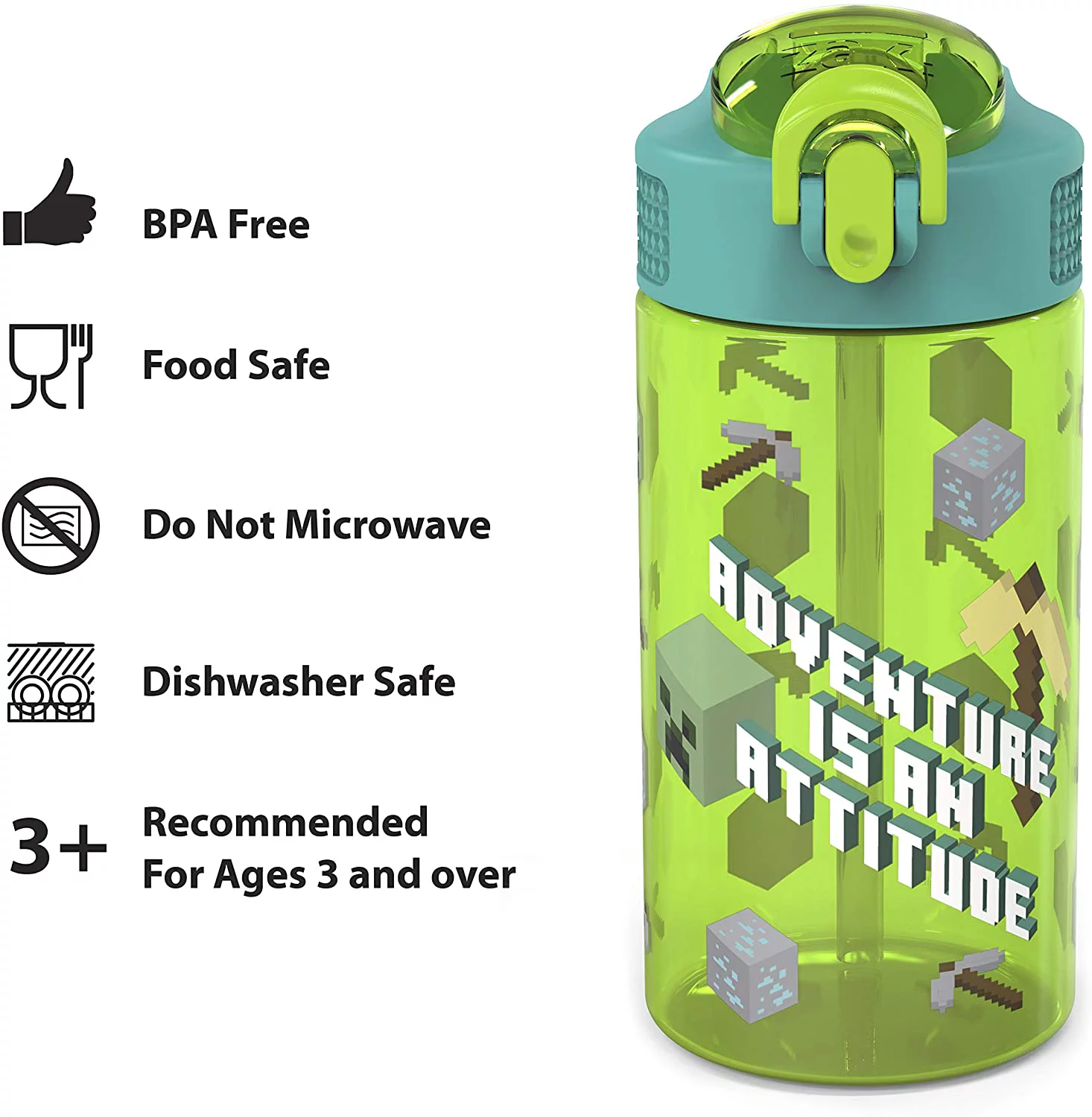 Minecraft Pencil Case, 4 Pixelated Pencils, Drawstring Backpack, 1 Gamer Eraser, 50 Stickers and 16oz Minecraft Creeper Zak Water Bottle