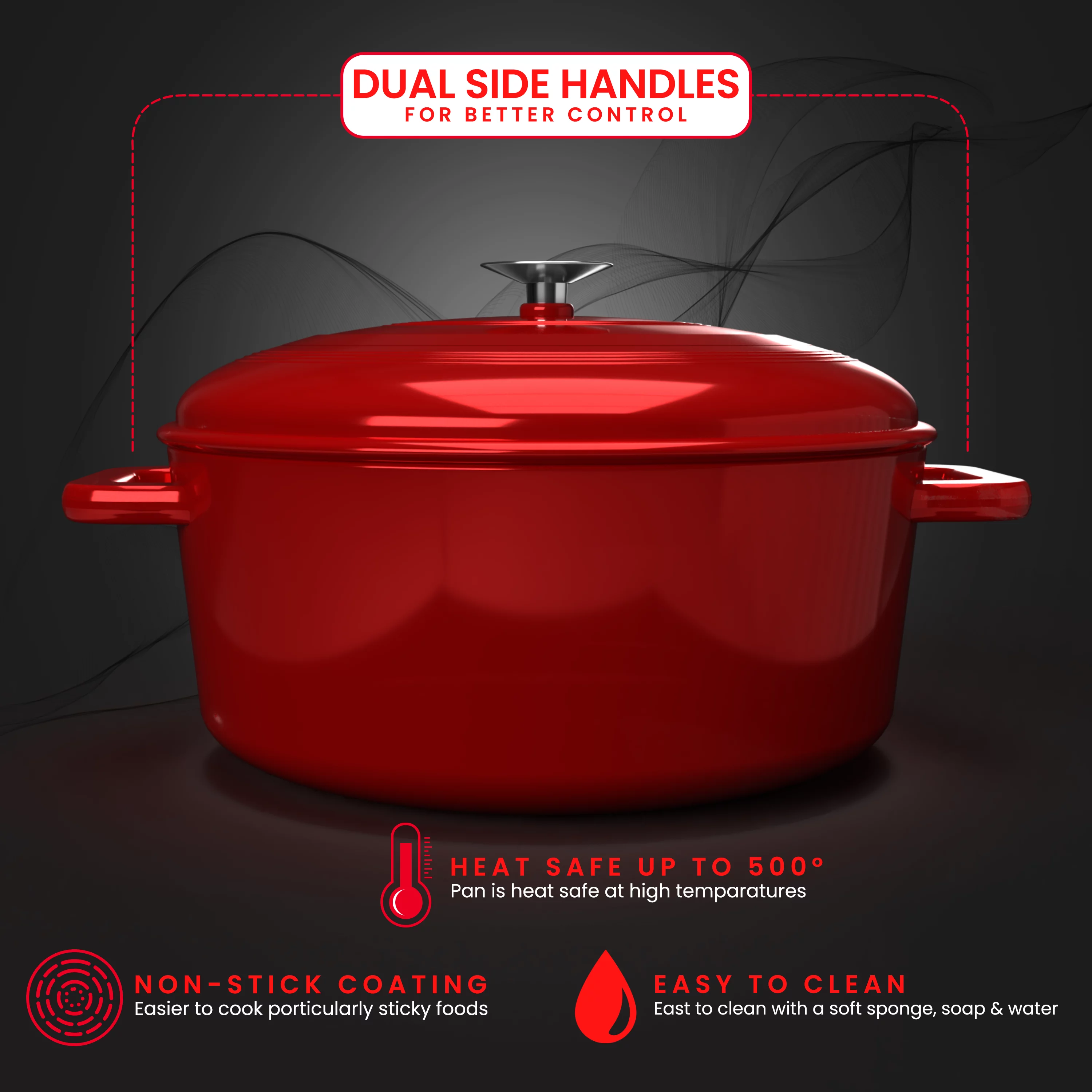 WIN4 DEALS Enameled Cast Iron Dutch Oven Stockpots with Lid - Red