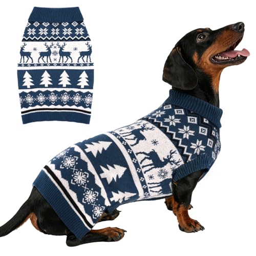 Christmas Dog Sweaters for Small Medium Large Dogs Girl Boy Knit Turtleneck Double Dog Sweater Clothes Winter Thick Warm Pet Puppy Outfit Snowflake Pattern for Holiday Christmas