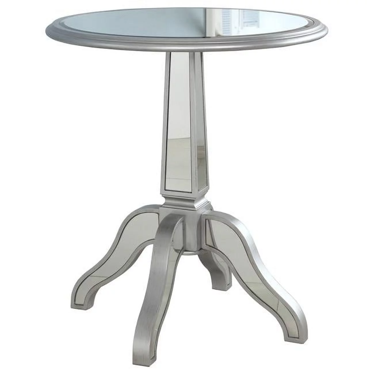 Best Master Furniture Inwood Park Solid Wood Round Side Table in Silver Mirrored