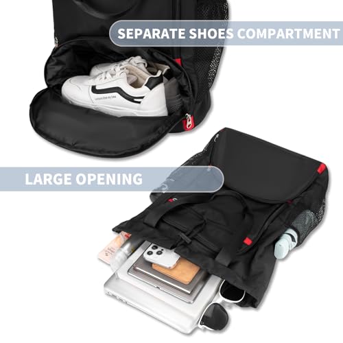 Drawstring Backpack,Gym Bags with Shoes Compartment Sports Gym Backpack Drawstring Bag Cinch Bag Swim Soccer Beach for Woman Men-Black