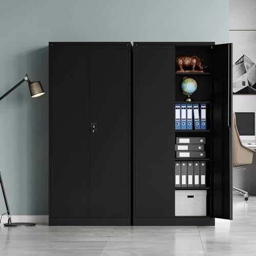 MIIIKO Black Garage Storage Cabinet with Doors and 5 Shelves,71