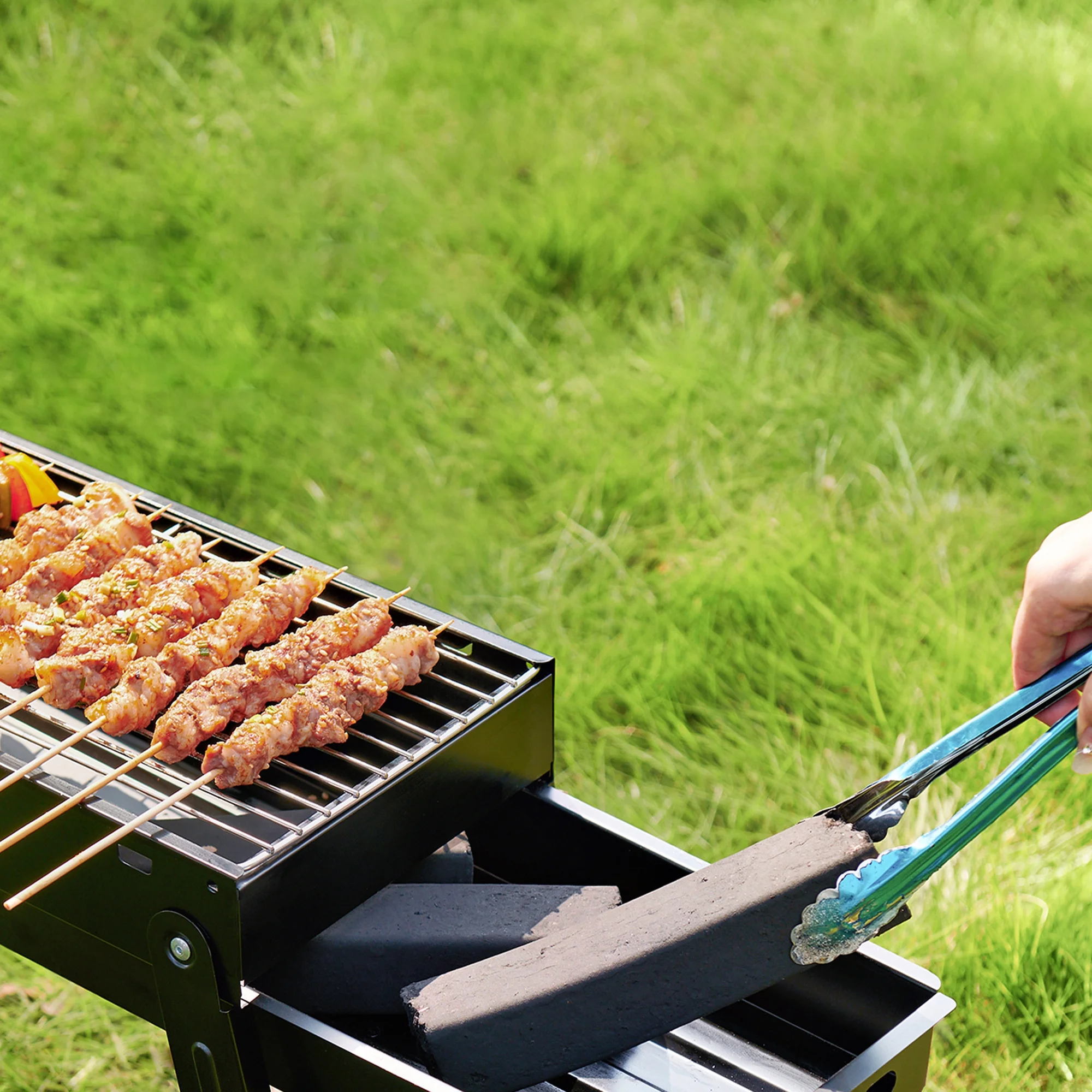 PINKMONKEY Beach Electric Outdoor Searing Grill with Adjustable, Stainless Steel Removable Nonstick Grate, BBQ Charcoal Grill with Offset Smoker