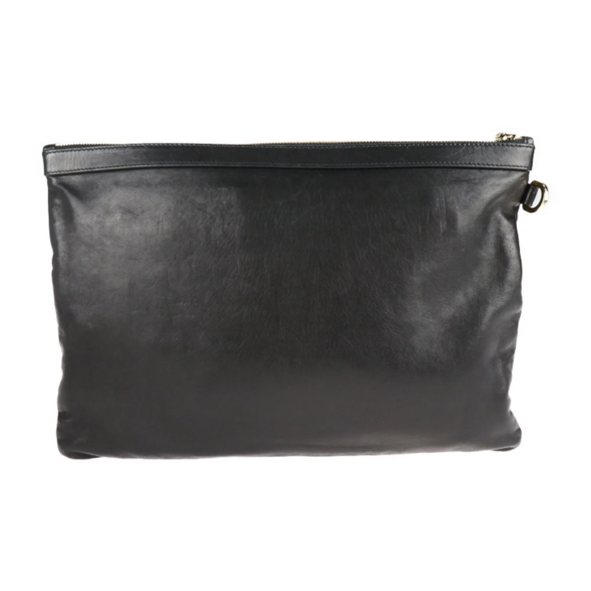 Pre-Owned JIMMY CHOO Jimmy Choo DEREK Derek second bag leather black gold metal fittings star studs clutch (Good)