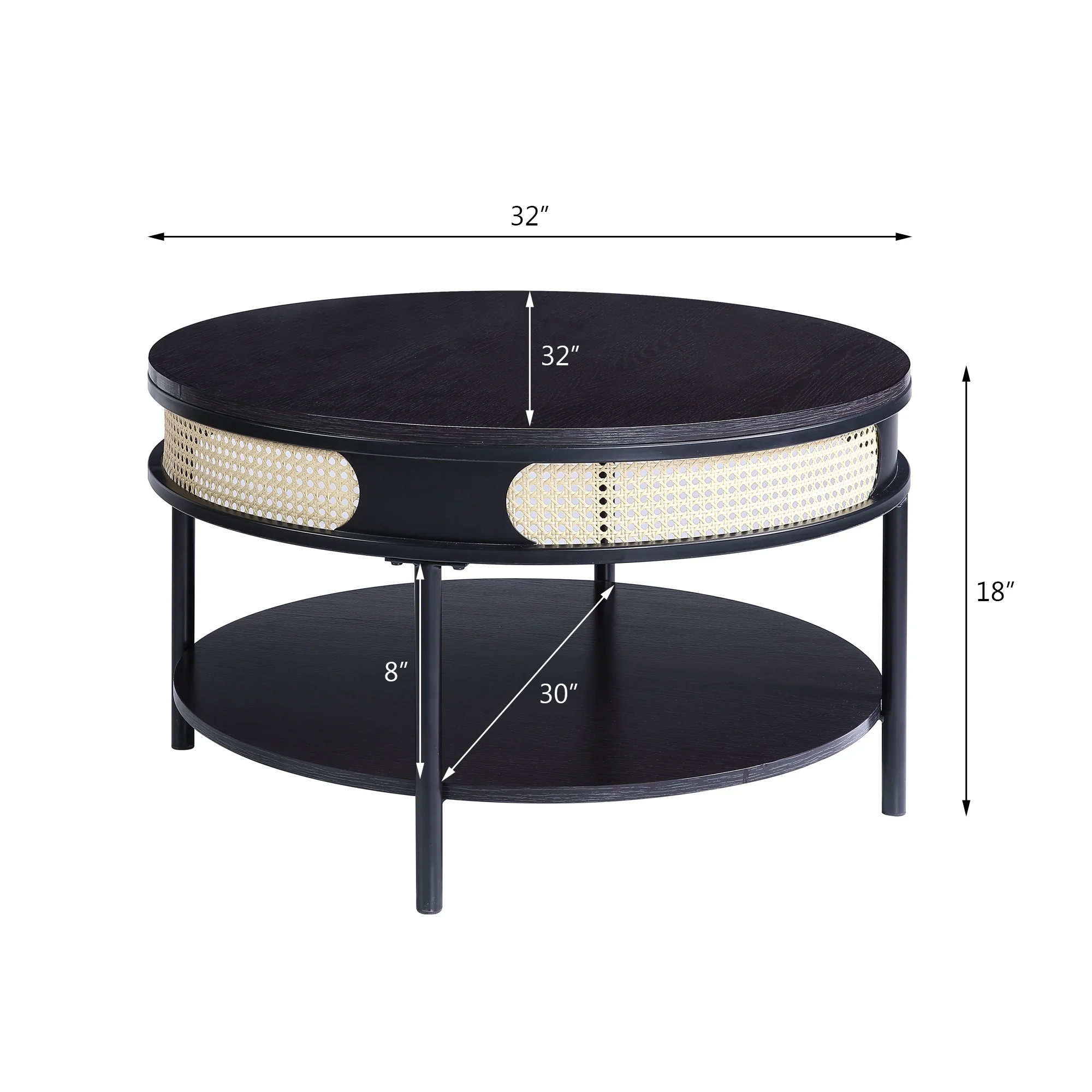 ACME Colson Round Wood Top Coffee Table with Bottom Shelf in Black
