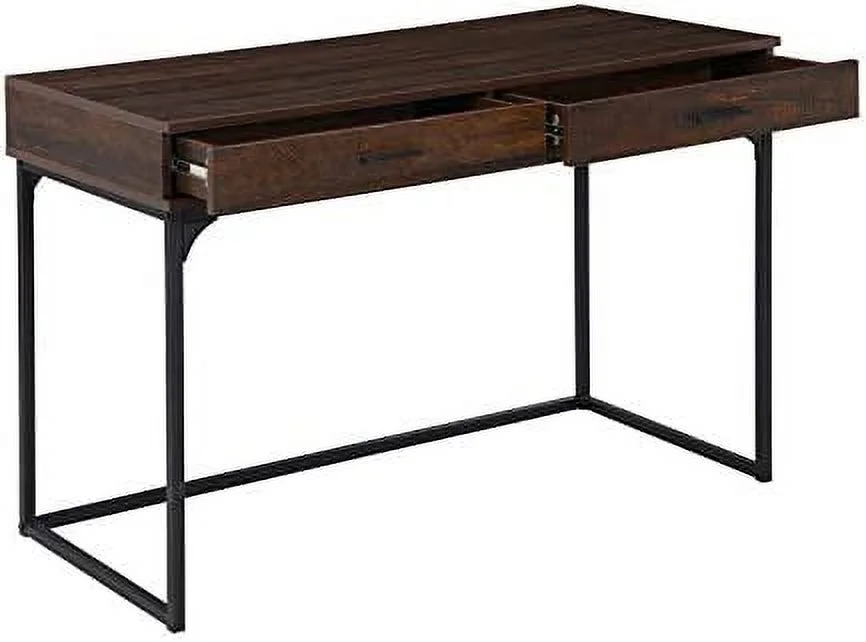 Metal Computer Desk with Drawers in Elm and Black
