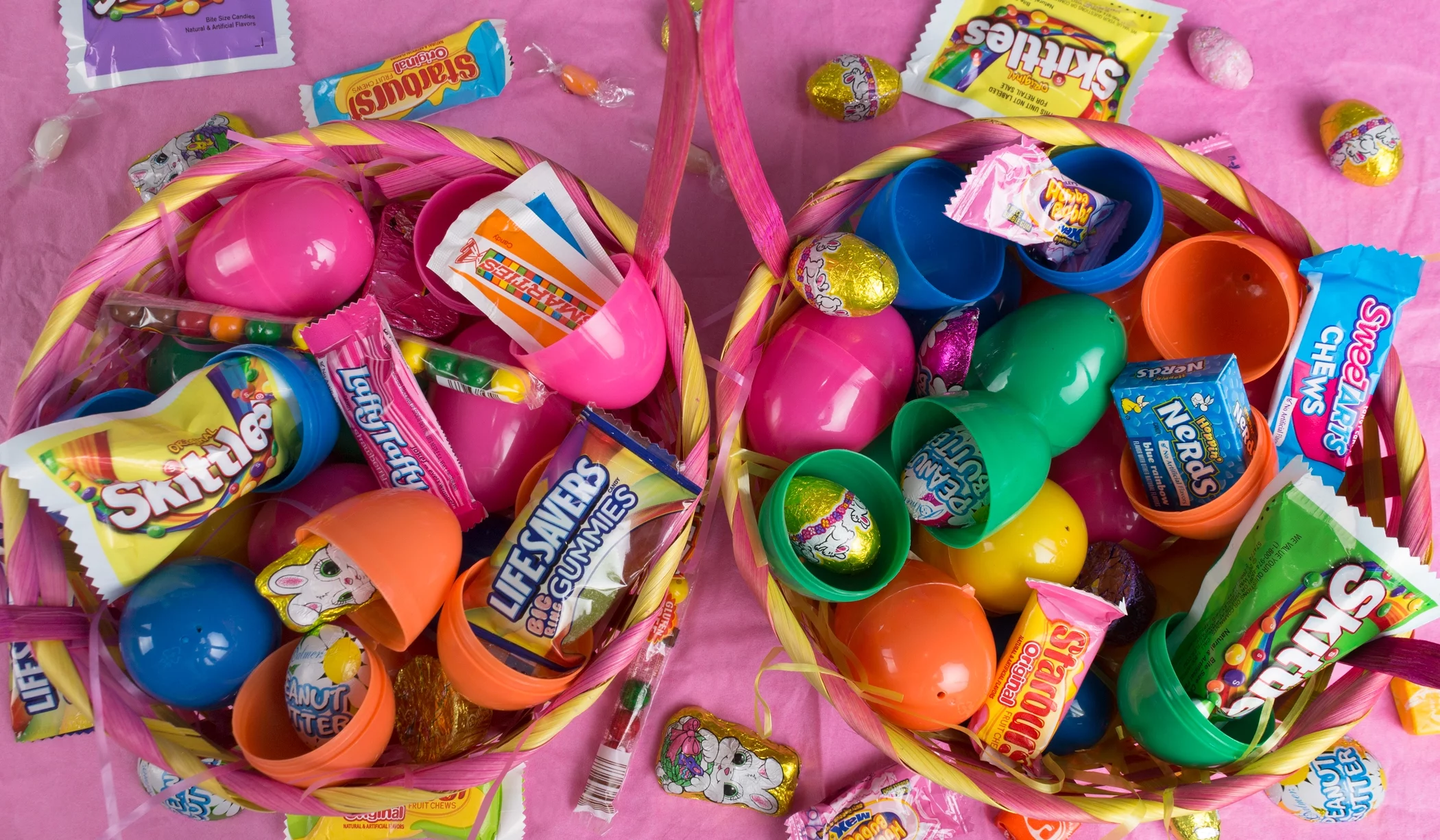 50 Pre-Filled Easter Eggs, Solid w Mixed Brand Name Candies, Chocolates & Toys
