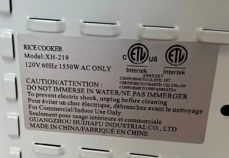 Cooler Depot Raw rice 30 cup Rice cooker warmer NSF XH-219 NSF ETL