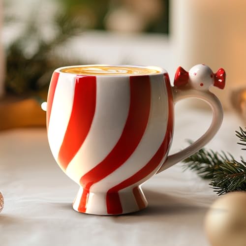 Christmas Mugs Ceramic Candy Shape Cute Coffee Mug Unique Holiday Mug with Handle Hot Cocoa Cup Perfect for Tea & Coffee Lovers, Gifts for Family Friend or Children Dishwasher Safe(12 OZ)