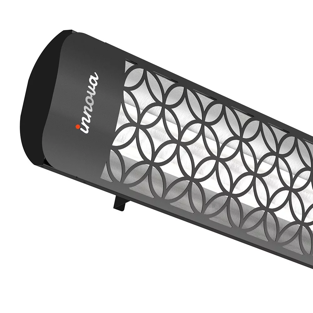 Innova-4000 Watt Electric Infrared Dual Element Heater-208 Voltage-Black Finish-Clover Decorative Fascia-Outdoor Wall Mount Electric Heater-EF40208B2