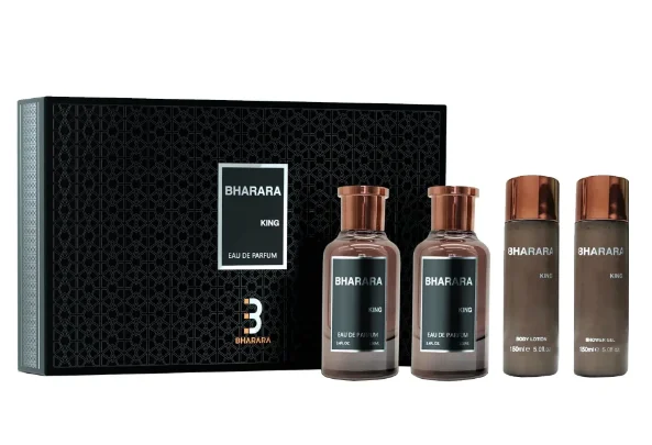 BHARARA KING 4 PCS SET FOR MEN: 3.4 EAU DE PARFUM SPRAY + 5 OZ BODY LOTION+ 3.4 AFTER SHAVE + 5 OZ SHOWER GEL