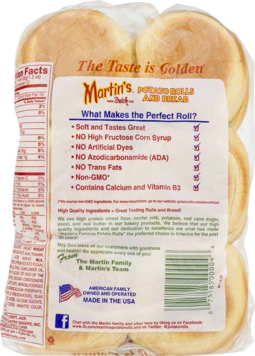 Martin's Sliced Potato Rolls- 12 pk 15 oz (2 bags)