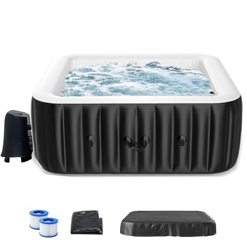 LILYPELLE 4-6 Person Inflatable Hot Tub, Large Portable Square Hot Tub with 130 Bubble Jets, Outdoor Spa Bathtub Set Included Heater Pump, Filter and Insulated Cover, 73