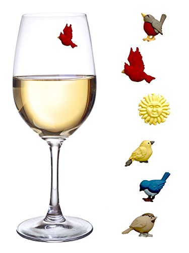 Simply Charmed Bird Wine Glass Charms - Magnetic Drink Markers to Identify All Your Glassware - Set of 6 Cocktail Charms