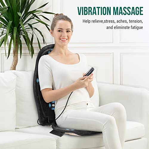 Snailax Vibration Back Massager with Heat, Massage Seat Cushion with 6 Vibrating Motors and 2 Heat Levels, Massage Chair Pad for Home Office use, Gifts for Him Her