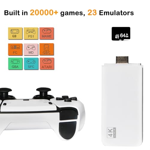 Retro Game Console, Plug and Play Video Game Console Built in 20000+ Games,23 Classic Emulators, 4K High Definition HDMI Output for TV with Dual Controllers
